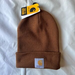 Carhartt Brown Tan Knit Beanie Hat with Logo Patch NWT